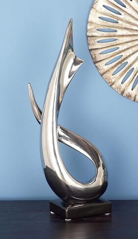 Deco 79 Porcelain Ceramic Abstract Decorative Sculpture Home Decor Statue with Black Base, Accent Figurine 8" x 4" x 17", Silver in Saudi Arabia