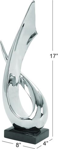 Deco 79 Porcelain Ceramic Abstract Decorative Sculpture Home Decor Statue with Black Base, Accent Figurine 8" x 4" x 17", Silver in Saudi Arabia