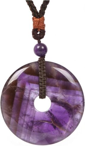 Peace Donut Healing Crystal 50mm Round Shaped Stone Pendant Braided Cord Healing Crystal Stone Spiritual Necklace for Men Women 28 Inch in Kuwait