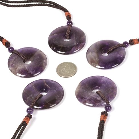 Peace Donut Healing Crystal 50mm Round Shaped Stone Pendant Braided Cord Healing Crystal Stone Spiritual Necklace for Men Women 28 Inch in Kuwait