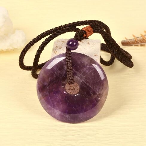 Peace Donut Healing Crystal 50mm Round Shaped Stone Pendant Braided Cord Healing Crystal Stone Spiritual Necklace for Men Women 28 Inch in Kuwait