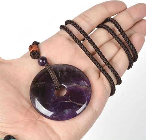 Peace Donut Healing Crystal 50mm Round Shaped Stone Pendant Braided Cord Healing Crystal Stone Spiritual Necklace for Men Women 28 Inch in Kuwait