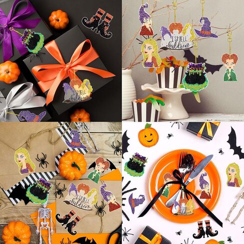 Whaline 7 قطع ساحرة الهالوين الماس رسم سلسلة المفاتيح DIY اليدوية Hocus Pocus الماس الرسم معلقة حجر الراين الفسيفساء صنع الحفر الكامل الماس مفتاح سلسلة للحرف اليدوية in Kuwait