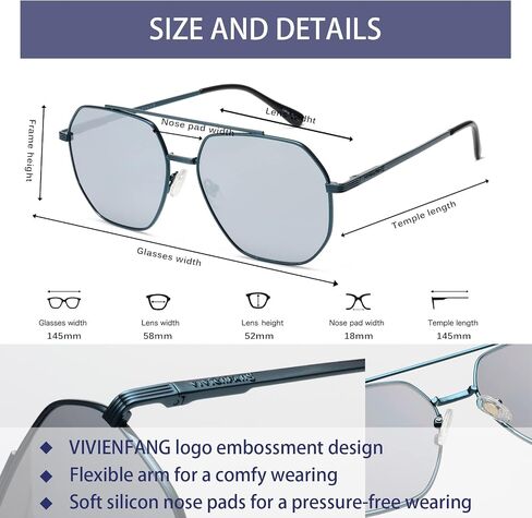 Retro Oversized Square Polarized sunglasses for Women Men, Vintage UV Protection Large Metal Sun Glasses VF2207 in Saudi Arabia