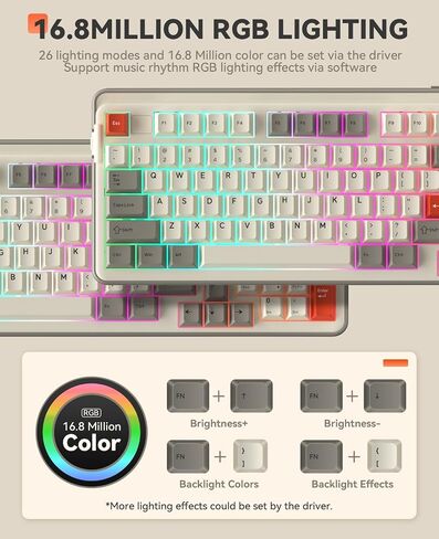 DAREU EK98pro لوحة مفاتيح ميكانيكية لاسلكية، ثلاثية الوضع BT/2.4 جيجا هرتز/USB-C RGB لوحة مفاتيح للألعاب بإضاءة خلفية، مفاتيح خطية مسبقة التشحيم، هيكل الحشية، لوحة مفاتيح مخصصة قابلة للتبديل السريع لنظام Win/Mac in Kuwait