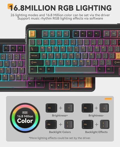 DAREU EK98pro لوحة مفاتيح ميكانيكية لاسلكية، ثلاثية الوضع BT/2.4 جيجا هرتز/USB-C RGB لوحة مفاتيح للألعاب بإضاءة خلفية، مفاتيح خطية مسبقة التشحيم، هيكل الحشية، لوحة مفاتيح مخصصة قابلة للتبديل السريع لنظام Win/Mac in Kuwait