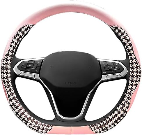 D Shape Microfiber Leather Steering Wheel Cover for Women Universal 15 Inch,Skidproof Durable Heat Resistant Soft Ergonomic Designed, Black in Saudi Arabia