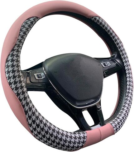 D Shape Microfiber Leather Steering Wheel Cover for Women Universal 15 Inch,Skidproof Durable Heat Resistant Soft Ergonomic Designed, Black in Saudi Arabia