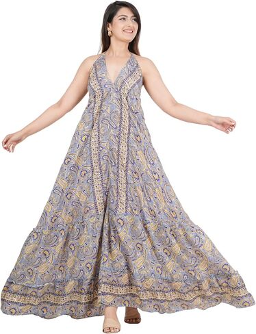 Multi Print Silk Surplice Empire Magic Dress Women's Casual Summer Long Maxi Dress in Saudi Arabia