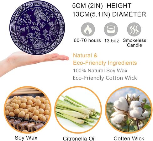 Citronella Candles Outdoor & Indoor, 13.5 oz Scented Candles Set 2 Pack Natural Soy Wax citronella Candles for Garden Patio Yard Home Balcony Camping Backyard in Saudi Arabia