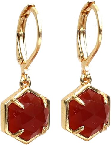 Gempires Natural Mossagate Bezel Leverback Hoop Earrings Crystal Dangle Drop Earrings For Women 14k Gold Plated Earrings Best Friend Birthday Gifts in Saudi Arabia