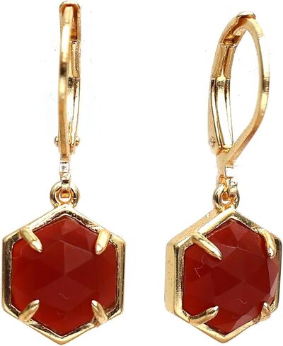 Gempires Natural Mossagate Bezel Leverback Hoop Earrings Crystal Dangle Drop Earrings For Women 14k Gold Plated Earrings Best Friend Birthday Gifts in Saudi Arabia