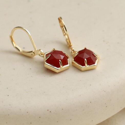 Gempires Natural Mossagate Bezel Leverback Hoop Earrings Crystal Dangle Drop Earrings For Women 14k Gold Plated Earrings Best Friend Birthday Gifts in Saudi Arabia