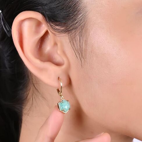 Gempires Natural Mossagate Bezel Leverback Hoop Earrings Crystal Dangle Drop Earrings For Women 14k Gold Plated Earrings Best Friend Birthday Gifts in Saudi Arabia