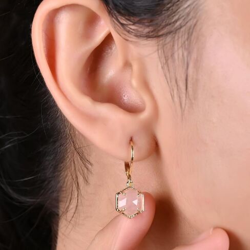 Gempires Natural Mossagate Bezel Leverback Hoop Earrings Crystal Dangle Drop Earrings For Women 14k Gold Plated Earrings Best Friend Birthday Gifts in Saudi Arabia