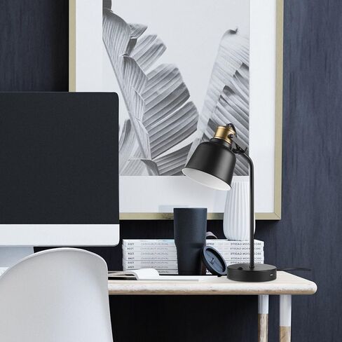 Globe Electric 52298 Harper 16" Desk Lamp, Matte Gray, Matte Brass Arm and Pivot Joint, in-Line On Off Switch in Kuwait