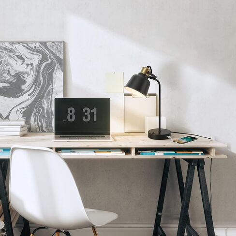 Globe Electric 52298 Harper 16" Desk Lamp, Matte Gray, Matte Brass Arm and Pivot Joint, in-Line On Off Switch in Kuwait