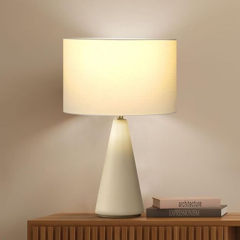 مصباح طاولة LED من Brightech Nathaniel - مصباح طاولة برج أسمنتي أبيض حديث بجانب السرير، منضدة، مكتب - ضوء أبيض ناعم ومريح لغرفة المعيشة وغرفة النوم in Kuwait