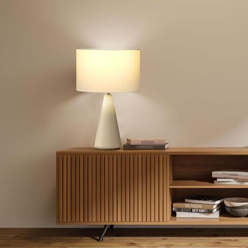 مصباح طاولة LED من Brightech Nathaniel - مصباح طاولة برج أسمنتي أبيض حديث بجانب السرير، منضدة، مكتب - ضوء أبيض ناعم ومريح لغرفة المعيشة وغرفة النوم in Kuwait