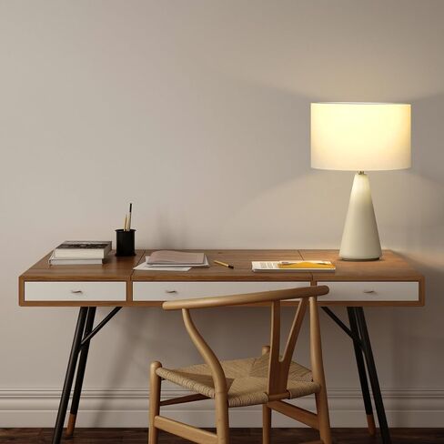 مصباح طاولة LED من Brightech Nathaniel - مصباح طاولة برج أسمنتي أبيض حديث بجانب السرير، منضدة، مكتب - ضوء أبيض ناعم ومريح لغرفة المعيشة وغرفة النوم in Kuwait