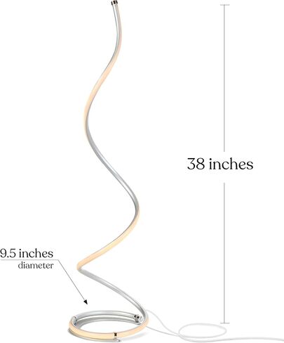 Brightech Allure Floor Lamp for Offices, 37" Bright LED Spiral Compact Lamp, Unique Curved Lamp for Living Rooms, Dimmable Standing Lamp with Built-in Dimmer Switch, Great Living Room Décor – Platinum in Saudi Arabia
