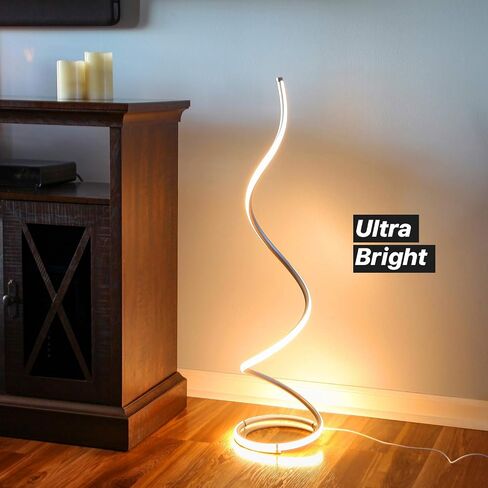 Brightech Allure Floor Lamp for Offices, 37" Bright LED Spiral Compact Lamp, Unique Curved Lamp for Living Rooms, Dimmable Standing Lamp with Built-in Dimmer Switch, Great Living Room Décor – Platinum in Saudi Arabia