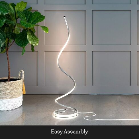 Brightech Allure Floor Lamp for Offices, 37" Bright LED Spiral Compact Lamp, Unique Curved Lamp for Living Rooms, Dimmable Standing Lamp with Built-in Dimmer Switch, Great Living Room Décor – Platinum in Saudi Arabia