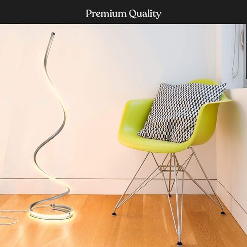 Brightech Allure Floor Lamp for Offices, 37" Bright LED Spiral Compact Lamp, Unique Curved Lamp for Living Rooms, Dimmable Standing Lamp with Built-in Dimmer Switch, Great Living Room Décor – Platinum in Saudi Arabia