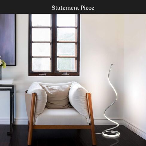 Brightech Allure Floor Lamp for Offices, 37" Bright LED Spiral Compact Lamp, Unique Curved Lamp for Living Rooms, Dimmable Standing Lamp with Built-in Dimmer Switch, Great Living Room Décor – Platinum in Saudi Arabia