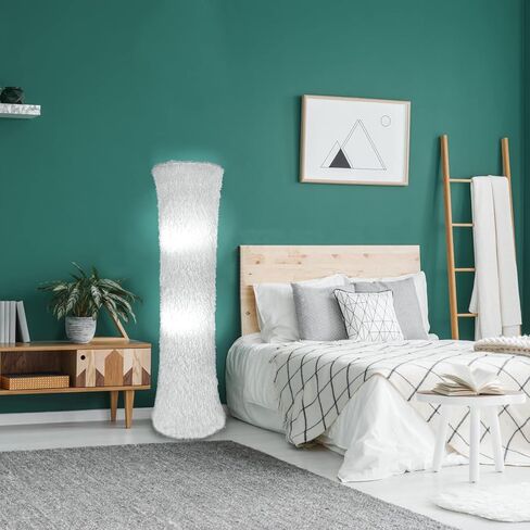 مصباح أرضي لغرف نوم غرفة المعيشة، مصابيح أرضية معاصرة مع غطاء من قماش القماش الأبيض، لمسة نهائية من الريش الصناعي in Kuwait