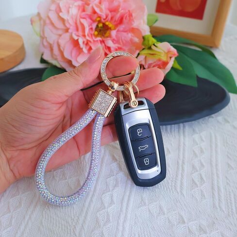 Car Keychain for Women Key Fob Holder Accessories with Crystal Bling Rhinestones Pink White Key Chain Ring Gift For Her Girl in Saudi Arabia