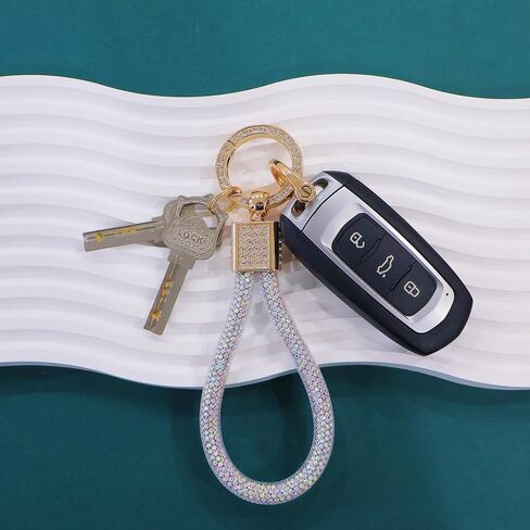 Car Keychain for Women Key Fob Holder Accessories with Crystal Bling Rhinestones Pink White Key Chain Ring Gift For Her Girl in Saudi Arabia