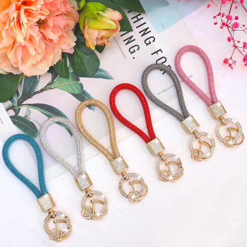 Car Keychain for Women Key Fob Holder Accessories with Crystal Bling Rhinestones Pink White Key Chain Ring Gift For Her Girl in Saudi Arabia