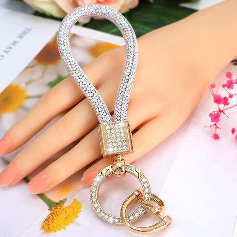 Car Keychain for Women Key Fob Holder Accessories with Crystal Bling Rhinestones Pink White Key Chain Ring Gift For Her Girl in Saudi Arabia