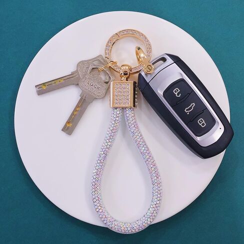 Car Keychain for Women Key Fob Holder Accessories with Crystal Bling Rhinestones Pink White Key Chain Ring Gift For Her Girl in Saudi Arabia