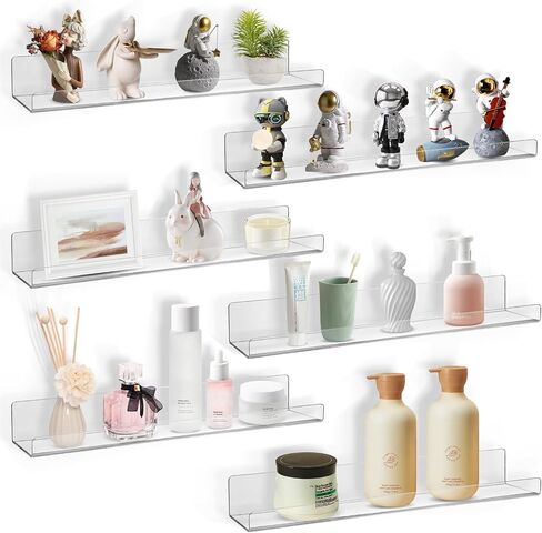 Boxalls Acrylic Clear Shelves - 4 Pack, 15 Inches Wall Storage Organizer Floating Shelf for Bathroom, Bedroom, Kitchen Variety Room, High Transparency Acrylic Waterproof Shelves in Saudi Arabia