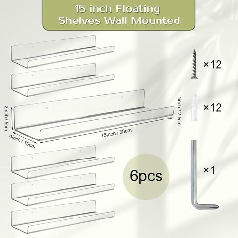 Boxalls Acrylic Clear Shelves - 4 Pack, 15 Inches Wall Storage Organizer Floating Shelf for Bathroom, Bedroom, Kitchen Variety Room, High Transparency Acrylic Waterproof Shelves in Saudi Arabia