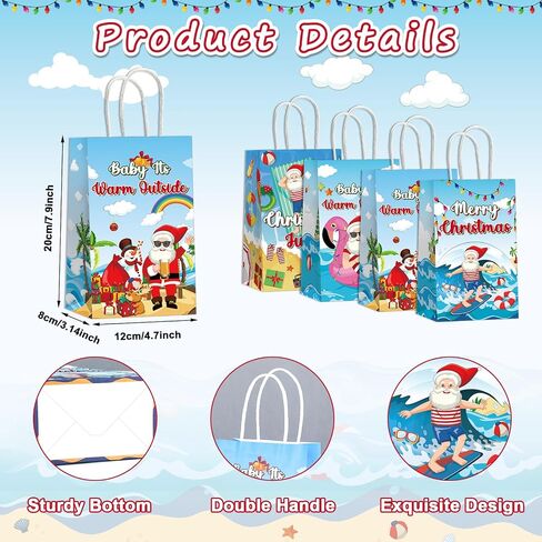 12PCS July Christmas Party Favor Bags Christmas Tropical Party Disposable Treat Bags with Handles Hawaiian Gift Bags for Summer Christmas Theme Hawaiian Beach Birthday Party Decorations Supplies in Saudi Arabia