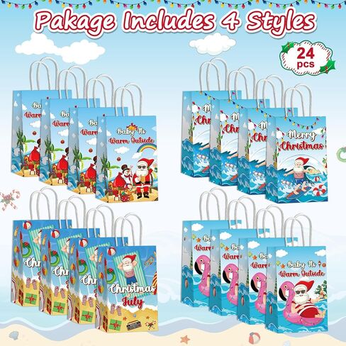 12PCS July Christmas Party Favor Bags Christmas Tropical Party Disposable Treat Bags with Handles Hawaiian Gift Bags for Summer Christmas Theme Hawaiian Beach Birthday Party Decorations Supplies in Saudi Arabia