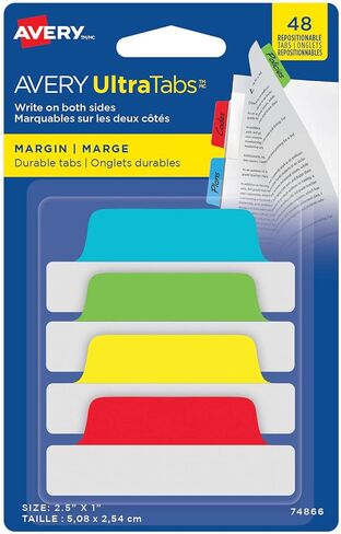 علامات تبويب Avery Margin Ultra، مقاس 2.5 بوصة × 1 بوصة، تصميمات باستيل لامعة لامعة، 16 علامة تبويب صفحة قابلة لإعادة تعيين موضعها (74150) in Kuwait