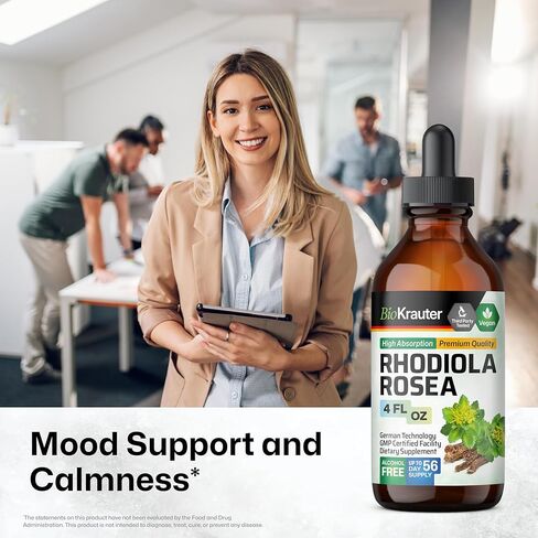 سائل مكمل رهوديولا الوردية - مستخلص رهوديولا الوردية العضوي - قطرات نباتية تكيفية لدعم المزاج والدماغ - صبغة رهوديولا خالية من السكر والسكر 4 أونصة سائلة. in Kuwait