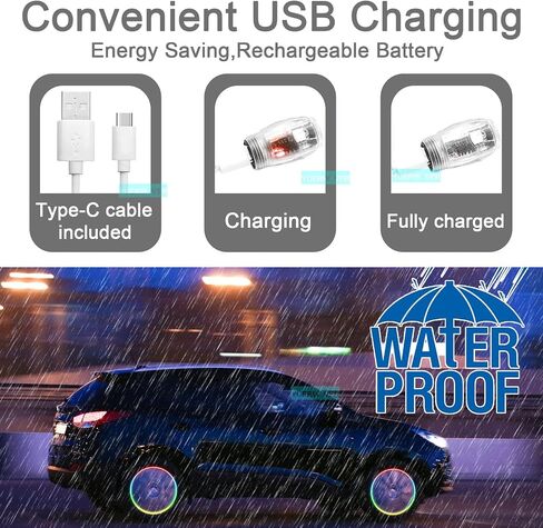 2 حزمة أضواء الإطارات للسيارة LED الملونة عجلة ضوء صمام الجذعية غطاء ضوء فلاش لشاحنة دراجة نارية دراجة نارية مقاوم للماء قابلة للشحن الإطارات تكلم مصباح يتوهج في الظلام عاكس الملحقات (2PC) in Kuwait