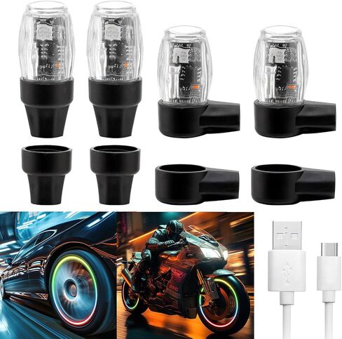 2 حزمة أضواء الإطارات للسيارة LED الملونة عجلة ضوء صمام الجذعية غطاء ضوء فلاش لشاحنة دراجة نارية دراجة نارية مقاوم للماء قابلة للشحن الإطارات تكلم مصباح يتوهج في الظلام عاكس الملحقات (2PC) in Kuwait
