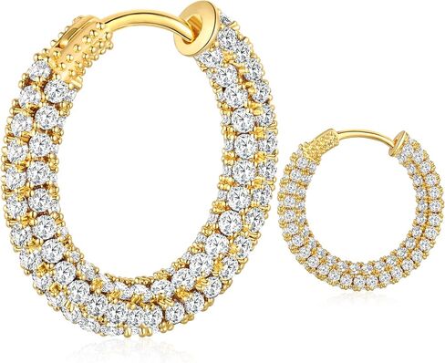 TOBENY Cubic Zirconia Hoop Earrings for Women 18K Gold Silver Post Hoop Earrings 24mm Multicolor Rhinestone Hoops Earrings Hypoallergenic Gold Black Blue Green Red Turquoise Colorful Hoop Earrings Hoop Jewelry Gifts for Her in Saudi Arabia