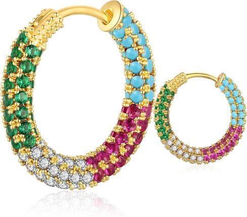 TOBENY Cubic Zirconia Hoop Earrings for Women 18K Gold Silver Post Hoop Earrings 24mm Multicolor Rhinestone Hoops Earrings Hypoallergenic Gold Black Blue Green Red Turquoise Colorful Hoop Earrings Hoop Jewelry Gifts for Her in Saudi Arabia