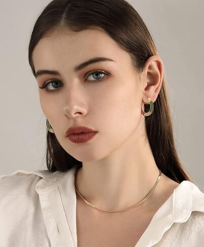 TOBENY Cubic Zirconia Hoop Earrings for Women 18K Gold Silver Post Hoop Earrings 24mm Multicolor Rhinestone Hoops Earrings Hypoallergenic Gold Black Blue Green Red Turquoise Colorful Hoop Earrings Hoop Jewelry Gifts for Her in Saudi Arabia