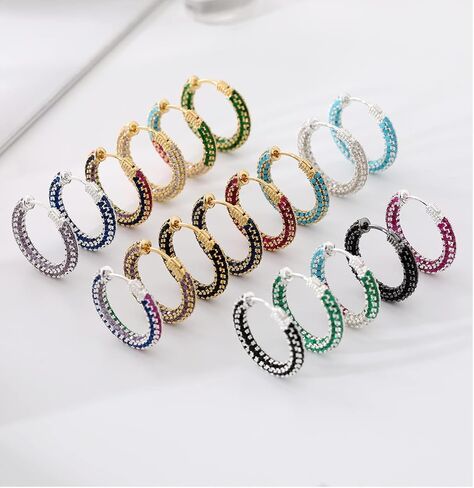 TOBENY Cubic Zirconia Hoop Earrings for Women 18K Gold Silver Post Hoop Earrings 24mm Multicolor Rhinestone Hoops Earrings Hypoallergenic Gold Black Blue Green Red Turquoise Colorful Hoop Earrings Hoop Jewelry Gifts for Her in Saudi Arabia