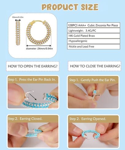 TOBENY مكعب زركونيا هوب أقراط للنساء 18K الذهب والفضة آخر هوب أقراط 24 مم متعدد الألوان حجر الراين الأطواق أقراط هيبوالرجينيك الذهب الأسود الأزرق الأخضر الأحمر الفيروزي الملونة هوب أقراط هوب مجوهرات هدايا لها in Kuwait