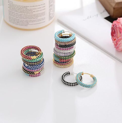 TOBENY Cubic Zirconia Hoop Earrings for Women 18K Gold Silver Post Hoop Earrings 24mm Multicolor Rhinestone Hoops Earrings Hypoallergenic Gold Black Blue Green Red Turquoise Colorful Hoop Earrings Hoop Jewelry Gifts for Her in Saudi Arabia