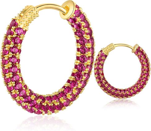 TOBENY Cubic Zirconia Hoop Earrings for Women 18K Gold Silver Post Hoop Earrings 24mm Multicolor Rhinestone Hoops Earrings Hypoallergenic Gold Black Blue Green Red Turquoise Colorful Hoop Earrings Hoop Jewelry Gifts for Her in Saudi Arabia